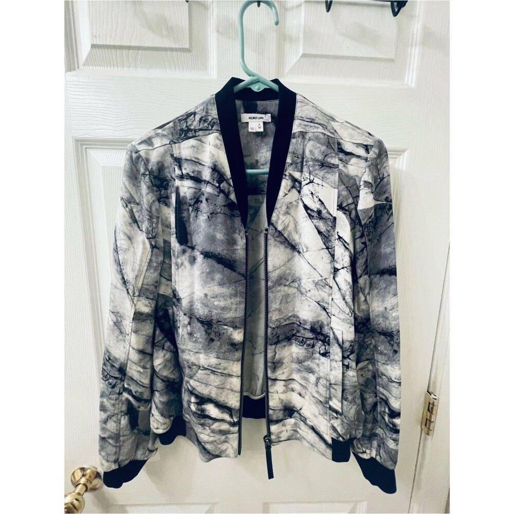 Helmut Lang Bomber Jacket - Marble Effect - Black White Gray - XSP - Y2K Womens